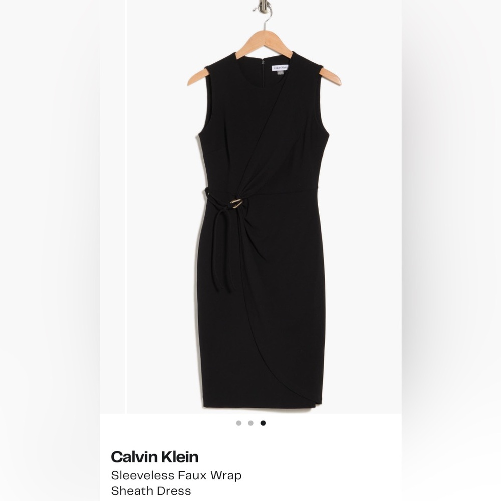 Calvin Klein Black Sleeveless Faux-Wrap Sheath Dress with Ring Detail